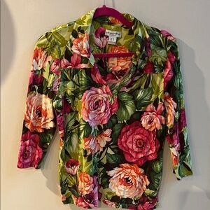 Caribbean Joe Floral Blouse - Green and Pink